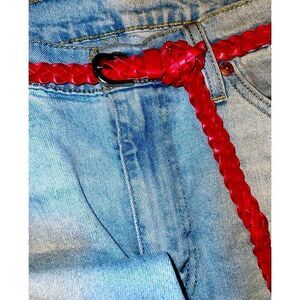 Skinny Woven Extra Long Red Belt